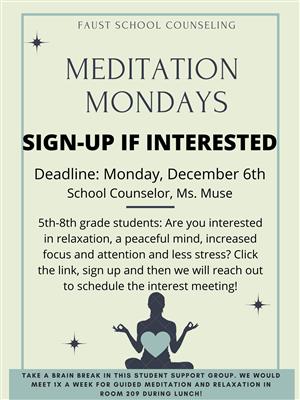 Meditation Mondays Support Group Poster